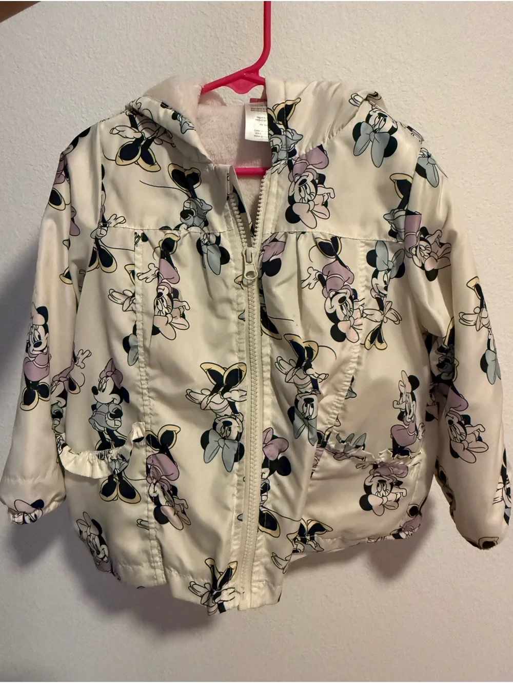 Girls' Cream Minnie Mouse Puffer Jacket with Hood